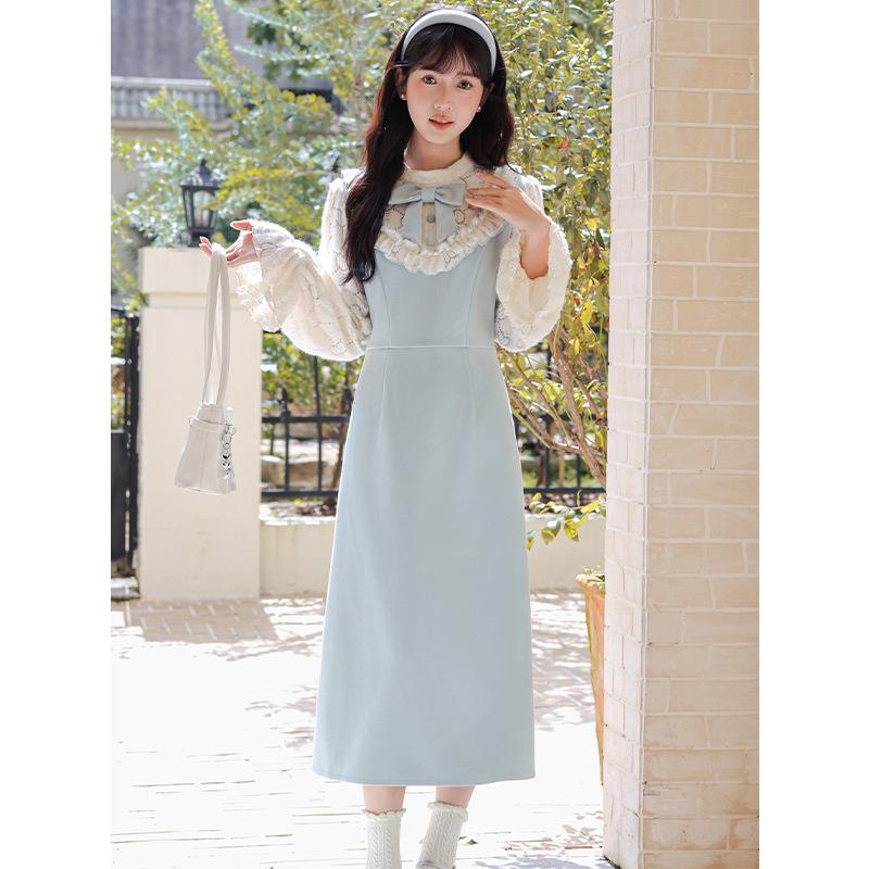 

Women s Woolen Dress - 2026 Collection: French Gentle Style, Waist-Cinching, Fake Two-Piece for Spring, Autumn & Winter. Small