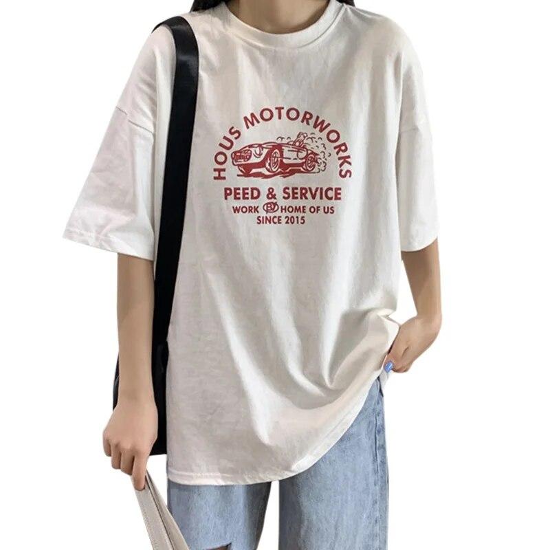 

Свободная женская футболка с коротким рукавом плюс размер топ пара нижняя рубашка женская S L