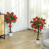 Set of 2 Artificial Plants White Rose Floral In Pot, Fake Plants for Home Indoor Decor, 90cm, Red