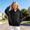 Kids Color Long Sleeve Hooded Zip-Up Sweatshirt Jacket with Hem for Medium and Big Kids