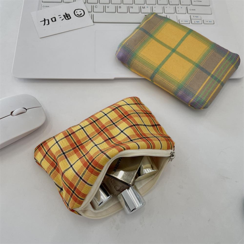 54184 Plaid Change Bag Retro Money Bag Women's Portable Lipstick Air Cushion Storage Bag Key Sundries Storage