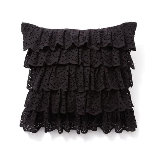 Francfranc EMB Lace Frill Cushion Cover 45cm x 45cm Black (105)
