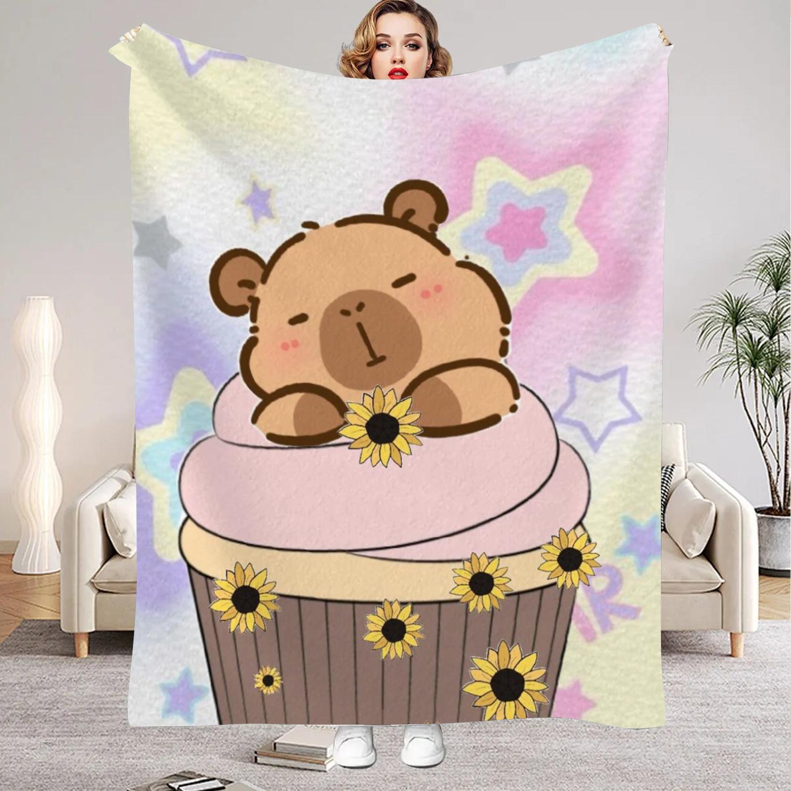 

1 шт. Розовое Фланелевое Одеяло с Цифровой Печатью в Стиле Капибары, Покрытие для Матраса, Одеяло для Семейных Кроватей, Диванов, Офисов, Кемпинга на Открытом Воздухе 75x100cm (30x40inch)