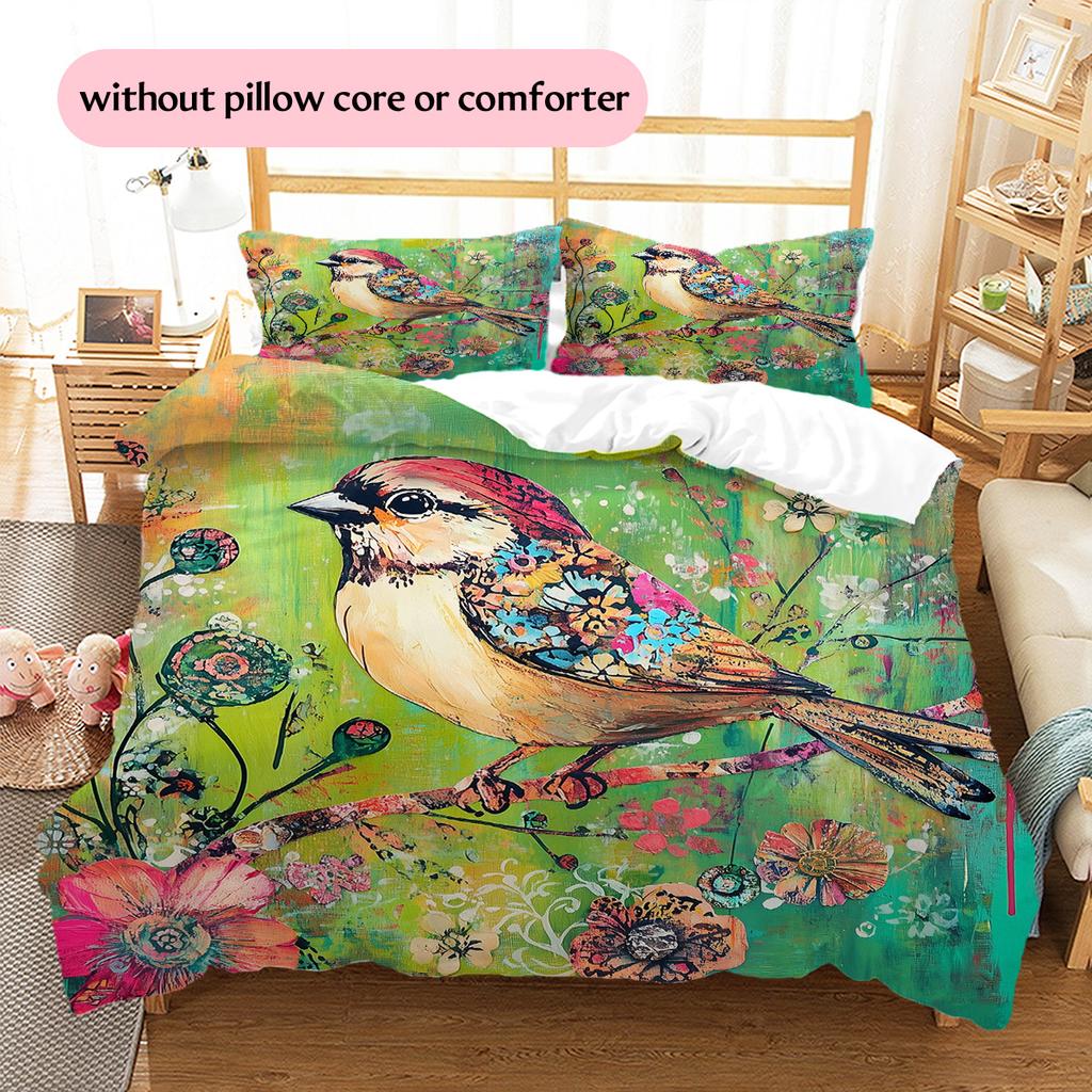 Colorful Flower Bird Pattern Bedding Quilt Set  Home Decoration  Gift (1 * duvet cover + 2 * pillowcase  without core)