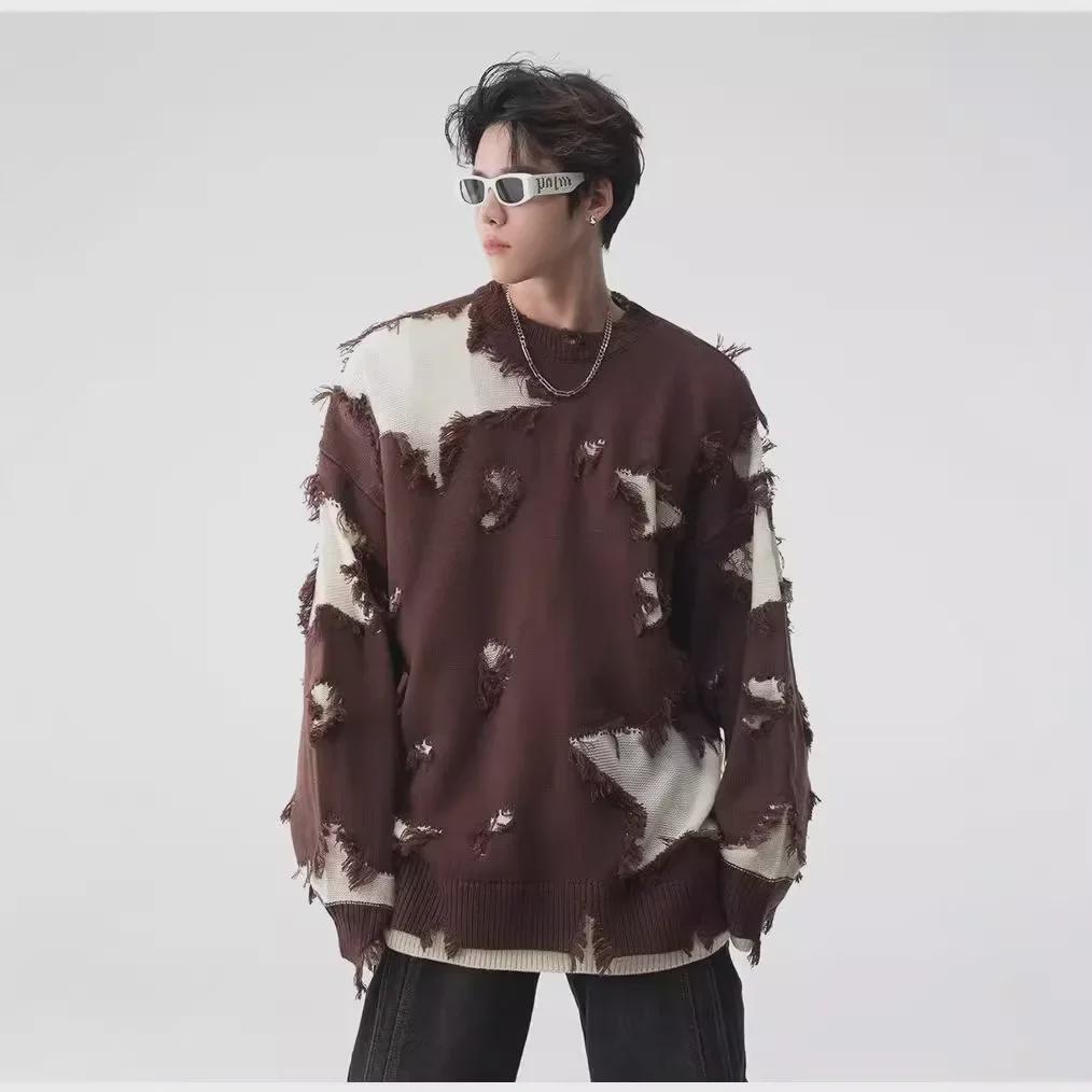 Unisex Hip-Hop Raw Edge Splicing Sweater - Autumn Casual High Street Style