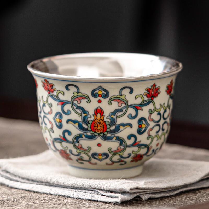 Sushi Ceramic Yongle Blue and White Gilt Silver Teacup