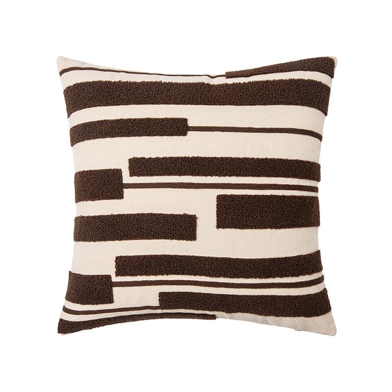 Ins Style Geometric Embroidery Pillow Maillard Color Sofa Cushion Cover Modern Simple Knitted Pillow Waist Pillow