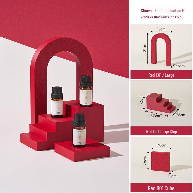 Chinese Red Geometric Photography Props: New Year Theme Still Life Display Stand