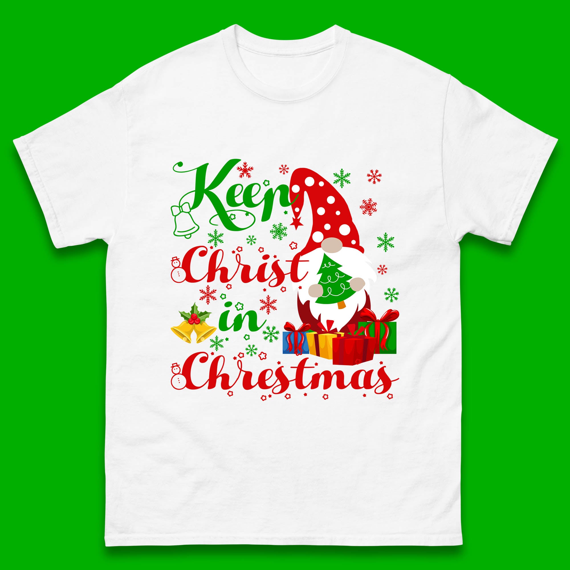 

Keep Christ In Christmas Mens T Shirt Womens Tops Tees Christmas Gnome Holding Tree Top M
