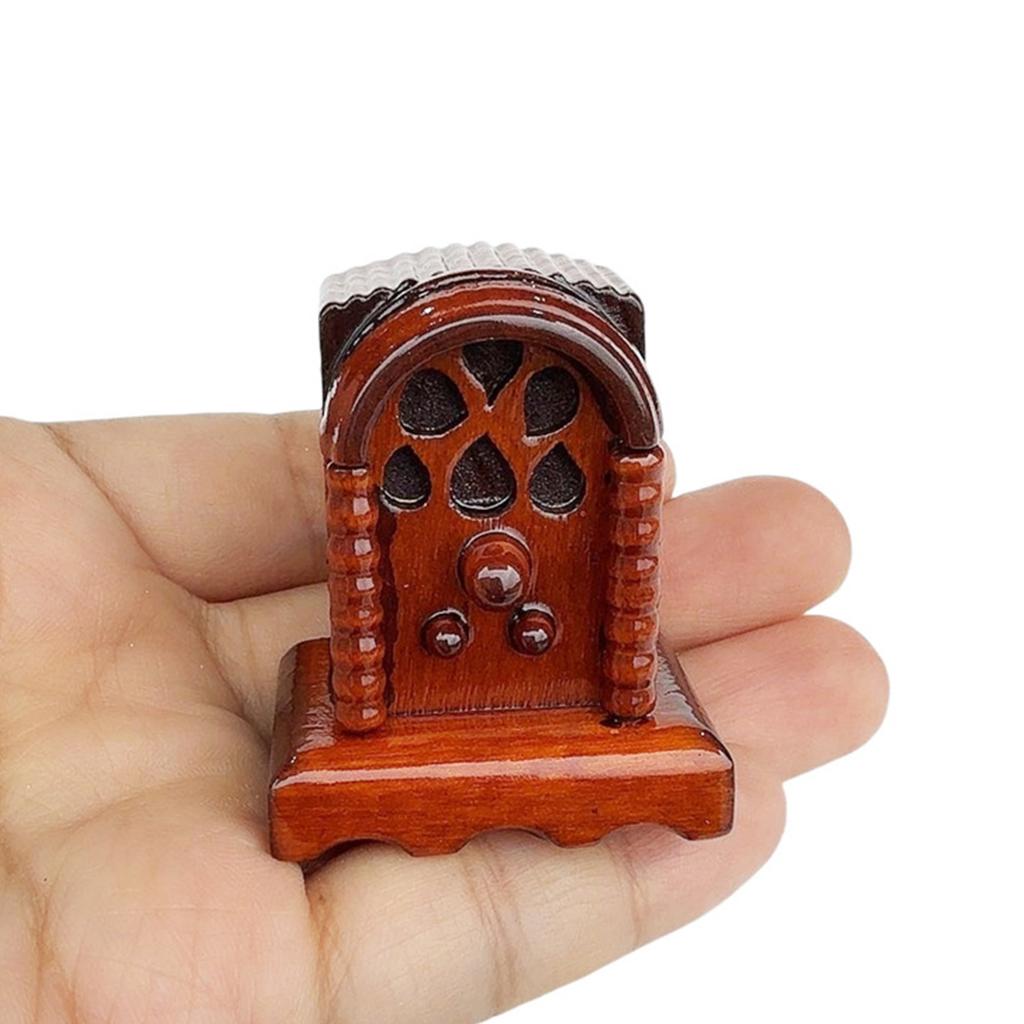 Antique 1/12 Scale Wood Miniature Radio Model Figure For Dollhouse Scene Decoration And Collectible Room Display