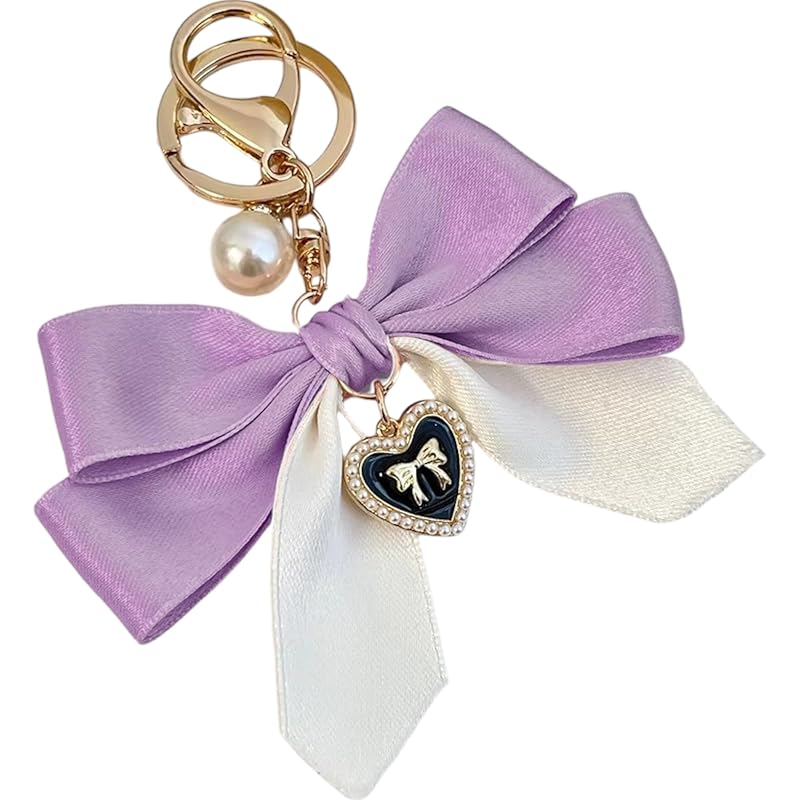 

[GrandslamEX] ribbon Ribbon pearl heart two tone double color accessories charm key ring key ring strap key chain Smartphone pouch AirPodspro wallet