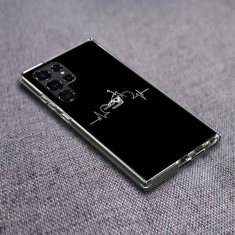 Motorcycle Heartbeat Clear Phone Case for Samsung Galaxy S24 S23 S21 Plus S20 FE S22 S26 Ultra S25 Edge TPU Capa Cases Cover She