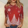 Women's Casual Fashion Christmas Print Three-Quarter Sleeve Top