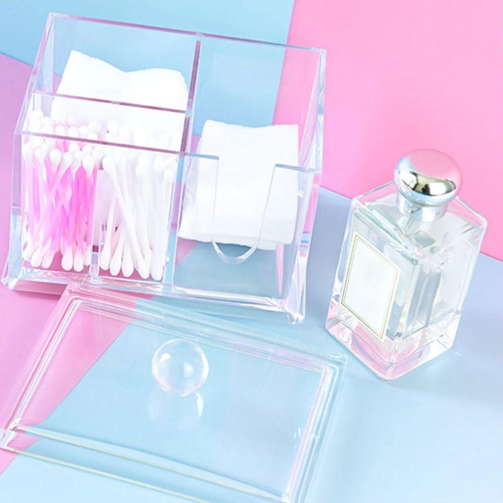 Acrylic Cotton Swab Storage Box with Cover Tampon Organizer Dispenser Makeup Divided Box  Sponge
