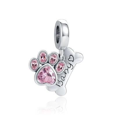 925 Silver Charms Pink Puppy Beads Dog Footprints Pendant Women Diy Jewelry Fit Original Pandora Bracelet Gift Amulet Dangle