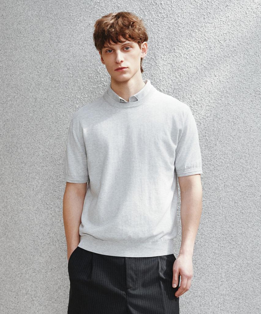 Jeilium Cotton Summer Essential Round Neck Melange Grey (Dry Touch)