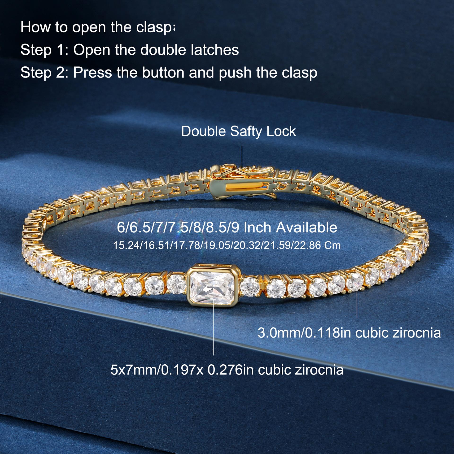 

A 3mm copper inlaid zircon bracelet, gold white gold tennis bracelet, popular and fashionable 6.0inch золотий