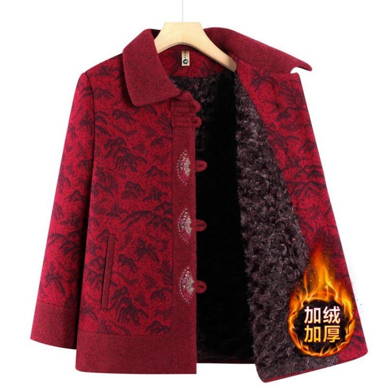 New Autumn and Winter Coat, Plush Warm Old Lady Clothes, Thickened Woolen Top