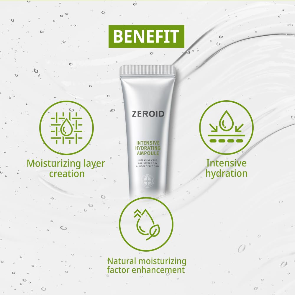 ZEROID Intensive Hydrating Ampoule | For very dry and sensitive skin, highly moisturizing serum with hyaluronic acid, fragrance-free, mild, 30ml