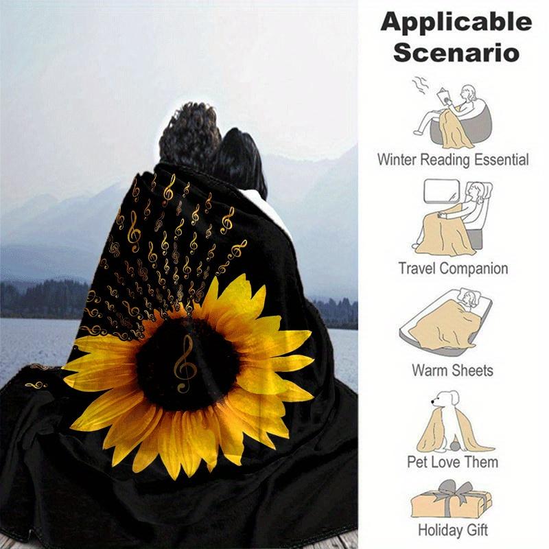 1pc Sunflower Printing Lightweight Flannel Blanket, Comfortable and Warm Blanket, for Camping Sofa Bed and Couch Office, Suitable for Gift Bl