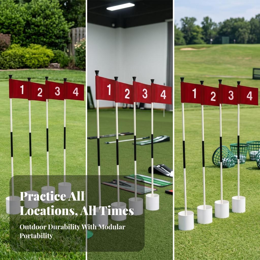4 Pieces Practice Flagstick with Cup Numbered Golf Fiberglass