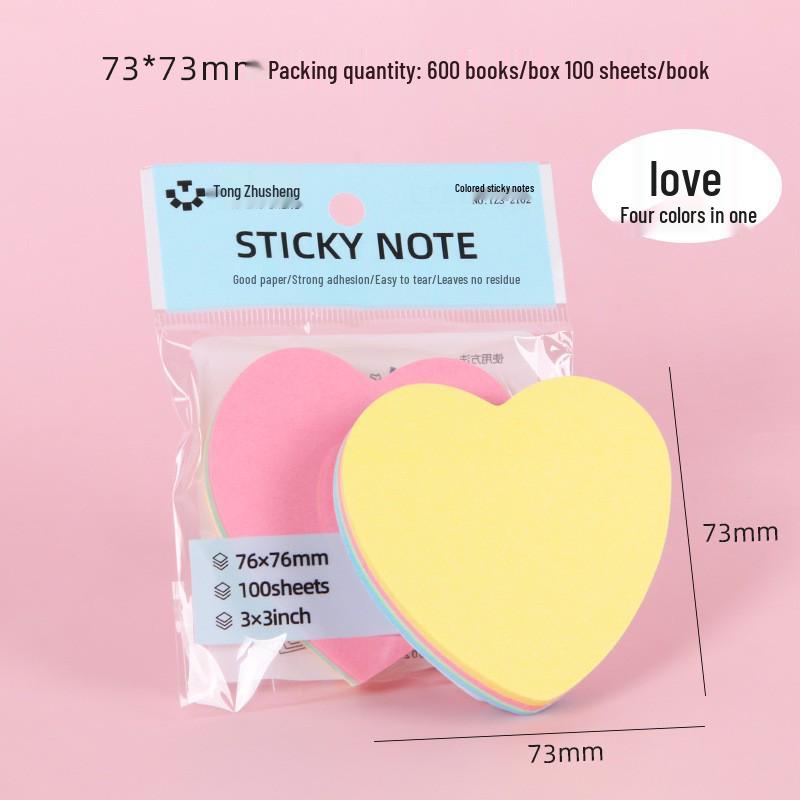 Creative Colorful Heart-shaped Sticky Notes Memo Pad for Students