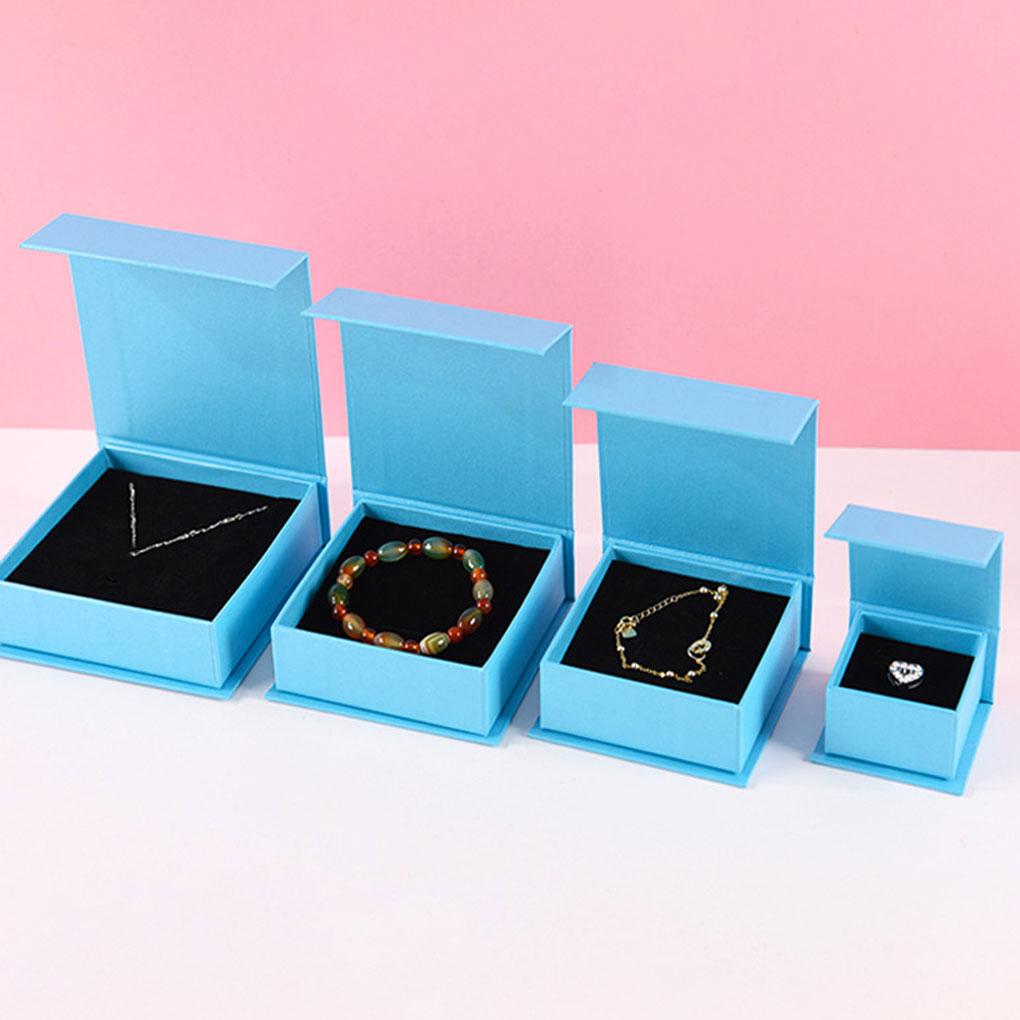 Cardboard Jewelry Box Necklace Organizer Gift Container Display Boxes Solid Color Blue Case Storing Displaying