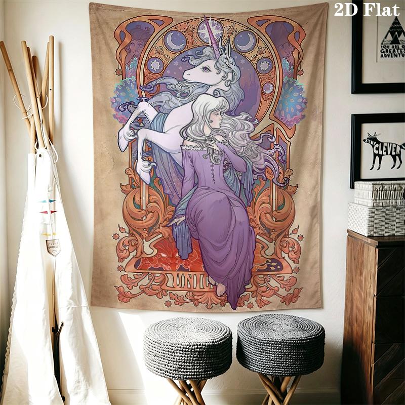 The Last Unicorn Wall Tapestry Aesthetic Wall Hanging Printed Fabric Blanket Decorative Tapestries for Bedroom Living Room Home Decor