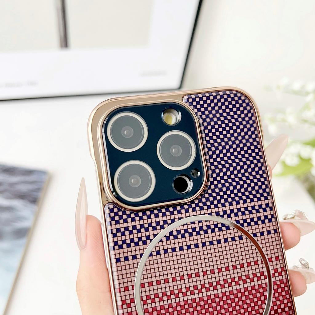 For iPhone 16 Pro Max Case Fashion Carbon Fiber Magsafe Back Protective Shell No Side Frame Back Cover