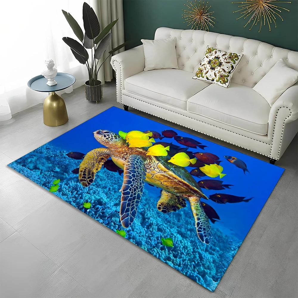 3D Underwater World Seabed Fish Carpet Rug for Home Living Room Bedroom Sofa Doormat Decor,kids Play Area Rug Non-slip Floor Mat