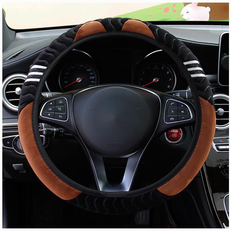 

38 см Универсальный автомобильный чехол на руль, плюшевый милый теплый женский автомобильный чехол на руль, автомобильные аксессуары, декор интерьера кофейный
