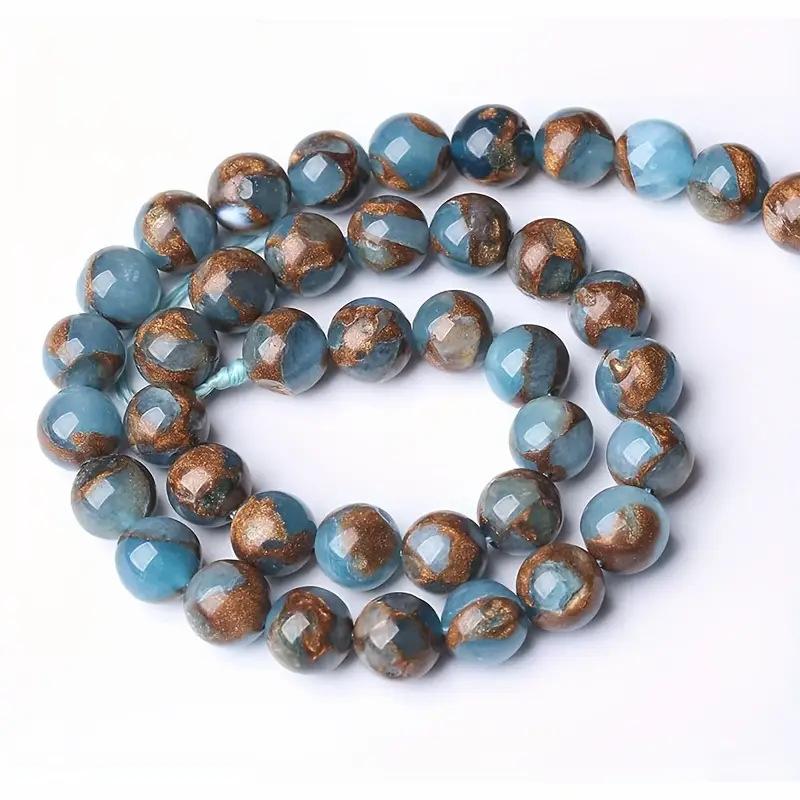 Lake Blue Cloisonne Natural Stone Beads 15"Strand Smooth Loose Spacer Beads 4/6/8/10/12mm for Jewelry Making DIY Bracelets Accessories