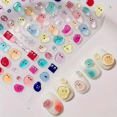 1 Stück 5D Geprägte Jelly Cartoon Ausdruck Nail Art Aufkleber Selbstklebend, für DIY oder Salongebrauch - Perfekt für Frauen und Mädchen, Nagelaufkleber