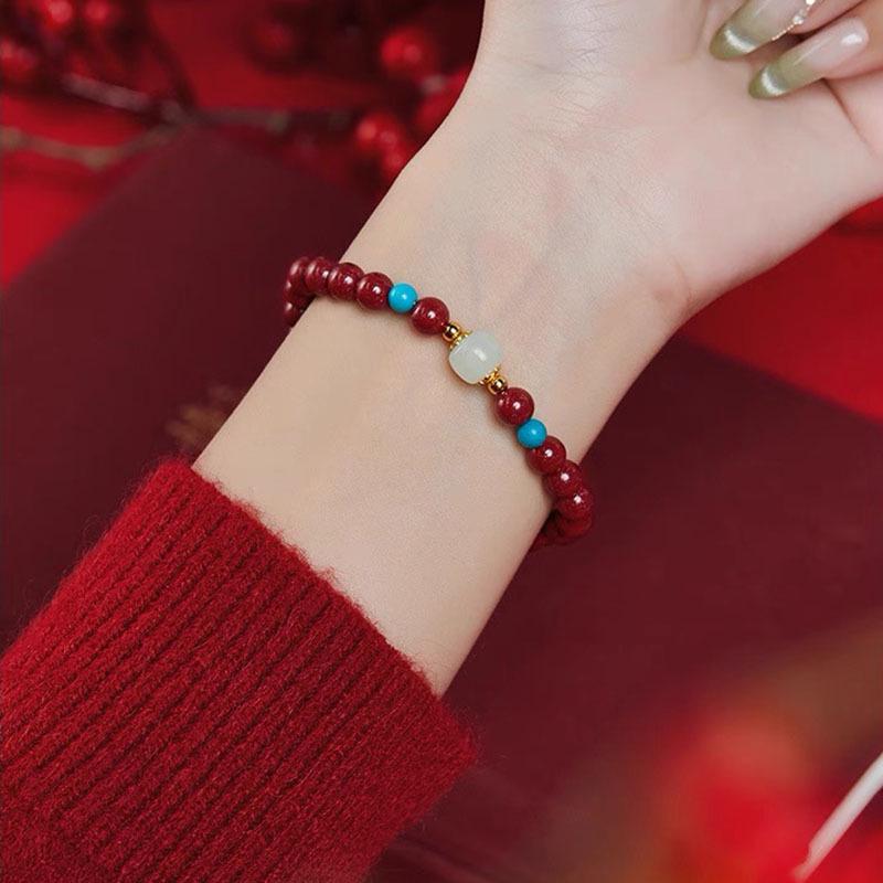 Purple Gold Vermilion Jadeite Turquoise Birthstone Bracelet - Year of Birth Gift & Souvenir