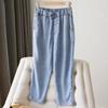 Damen Frühling und Sommer Übergröße Jeans Elastischer Bund Einfarbige Lockere Haremshose Übergröße Weites Bein Baggy Hosen