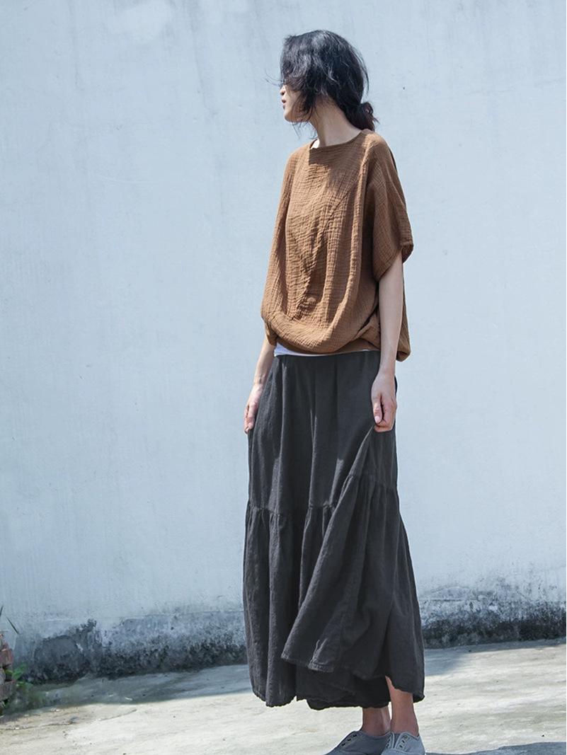 

Shan Qiannian Elastic Waist Ruffle Wide-Leg Cropped Linen-Cotton Pants Large черный серый