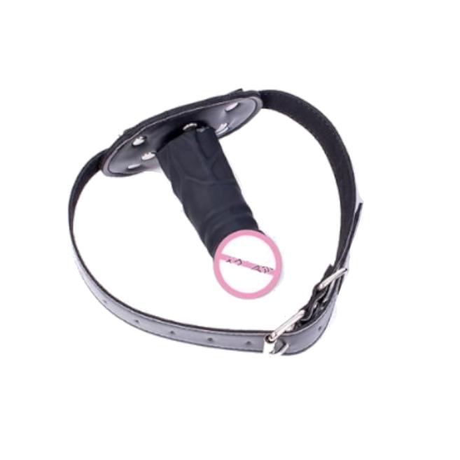 Black Silicone Dildo Gag Phallic Mouth Muzzle Restraint Gags