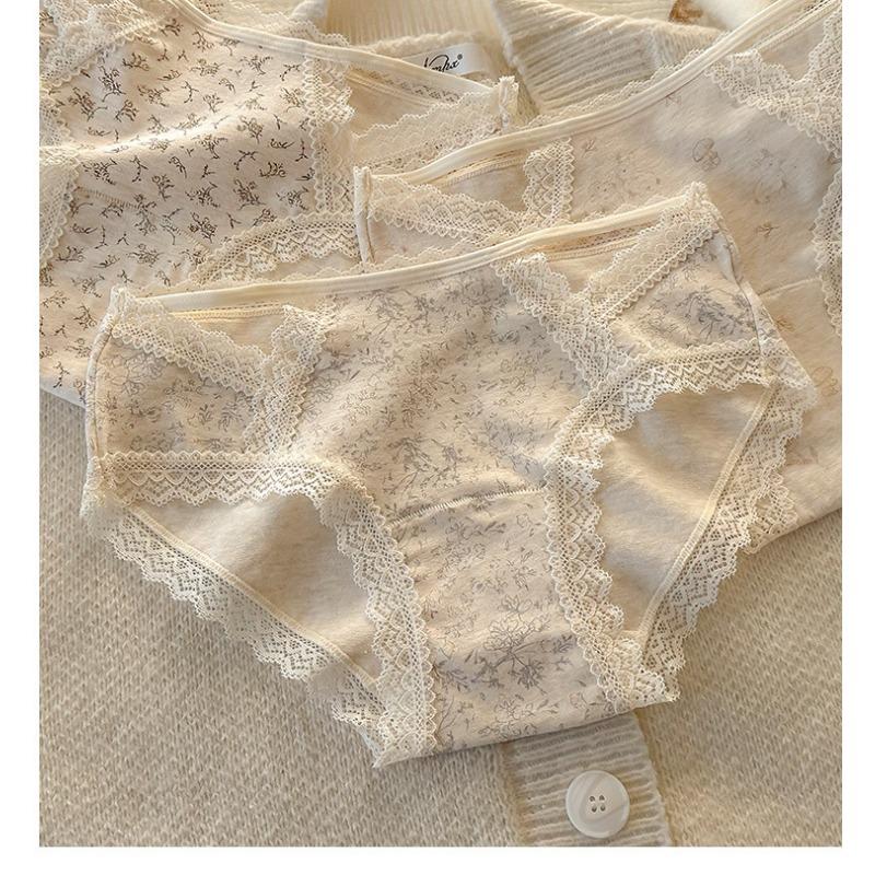 Women S Lace Trim Cotton Underwear Antibacterial Pure Cotton Mid Waist Ladies Panties