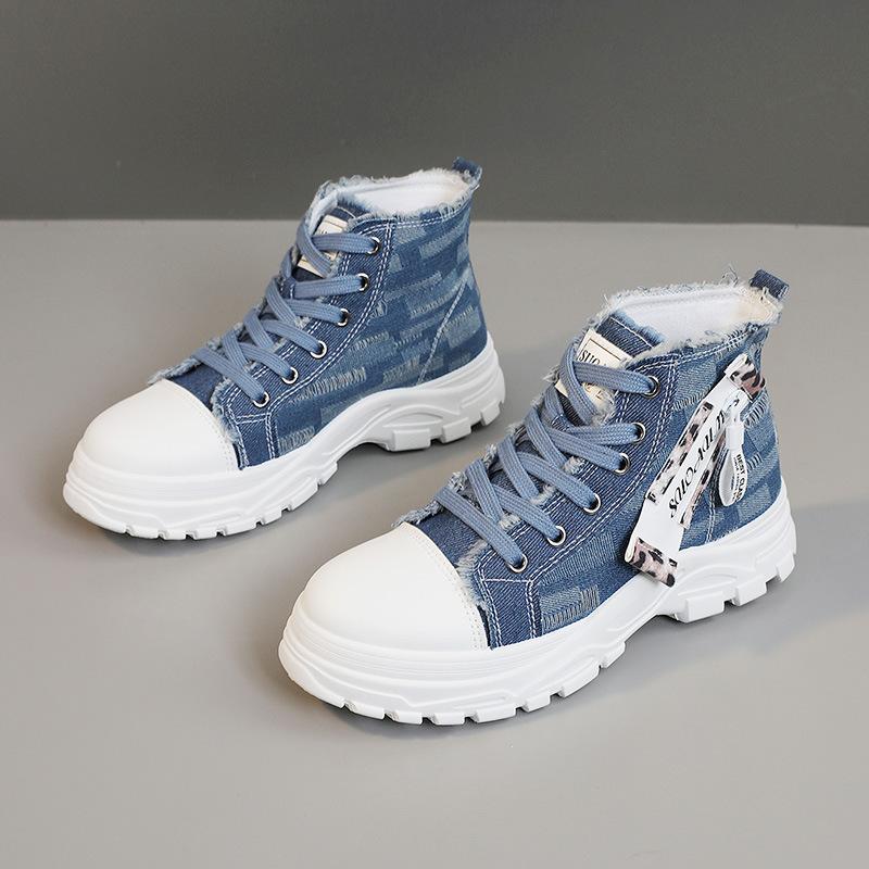 New Women Canvas High Top Sneakers Breathable Platform Casual Shoes Chunky Sole Martin Boots Sports