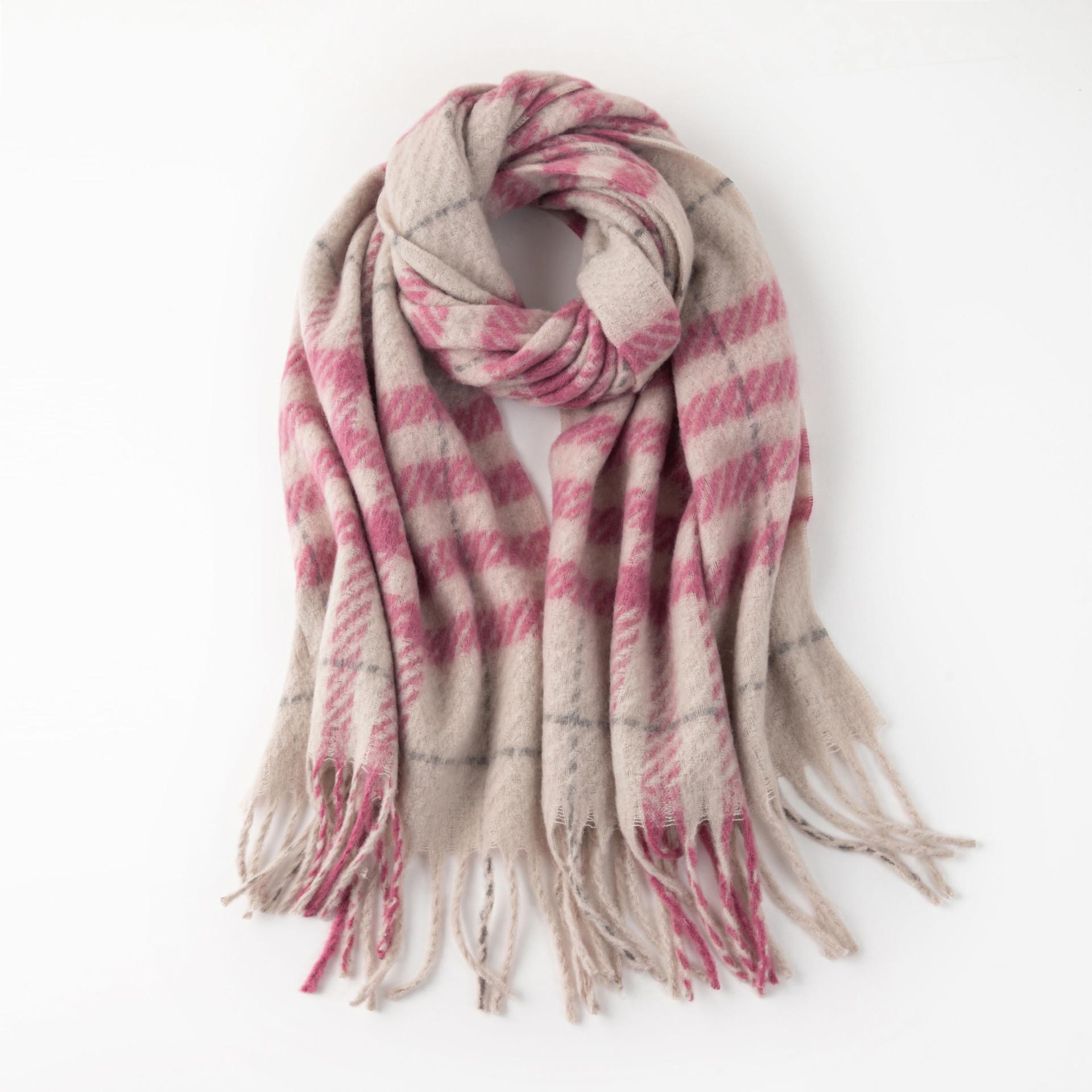 Korean Style Women s Imitation Cashmere Striped Plaid Mohair Scarf Shawl