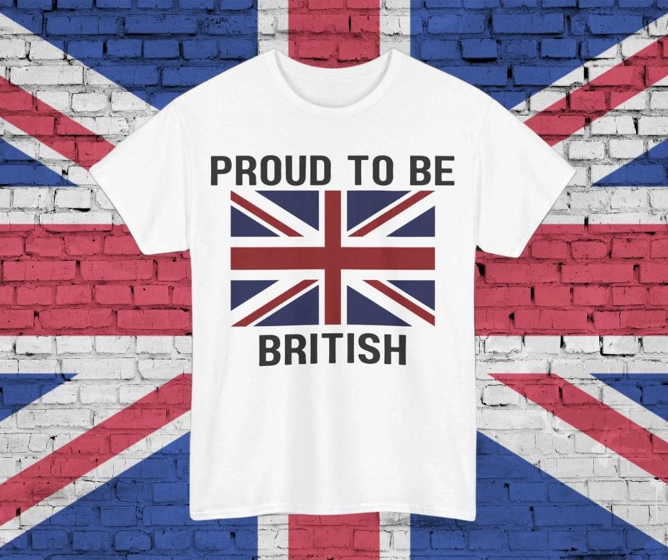 Proud to Be British T-Shirt | Unisex Summer Tee, Patriotic Gift (Black Text) 4XL