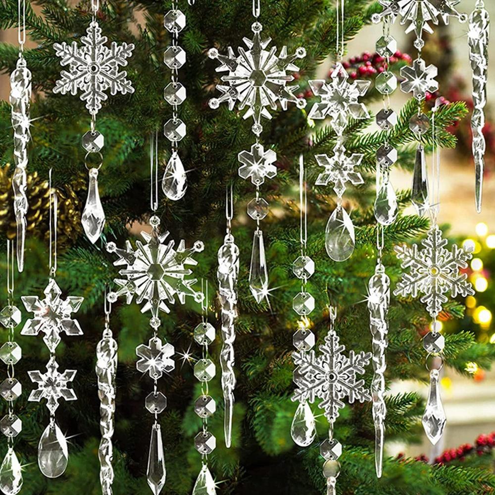 18pcs Crystal Christmas Ornaments  Icicle Ornaments With Drop Pendants Acrylic Snowflake For Christmas New Year Party Decoration