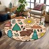 Cute Cartoon Bear and Forest Pattern Print Round Rug, Living Room, Bedroom, Playroom Carpet, Non Slip Floor Mat, Gift