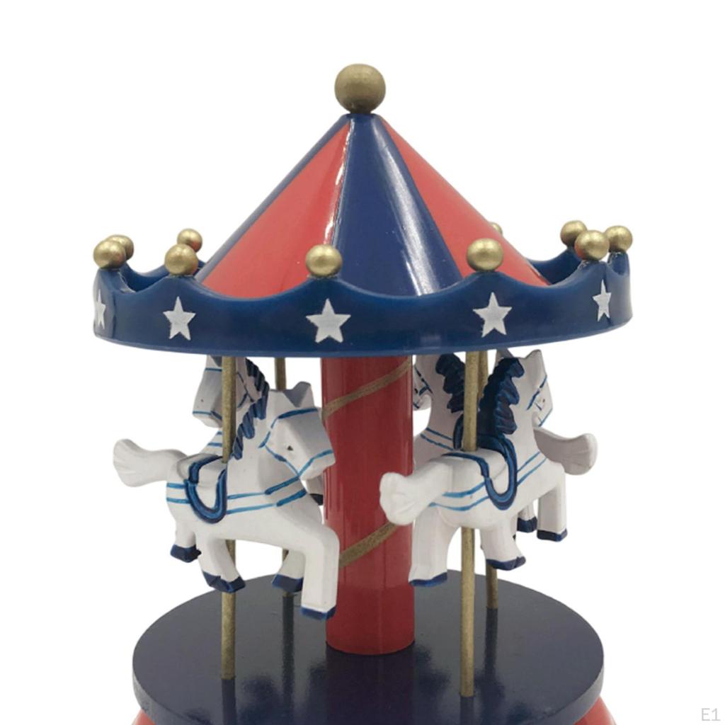Christmas Wooden Carousel Music Box Crafts Decoration Wind Up Musical for Anniversary