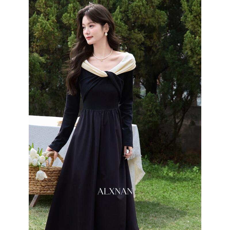 

Lu Xiangnan French Elegant Black Long-Sleeve Dress S
