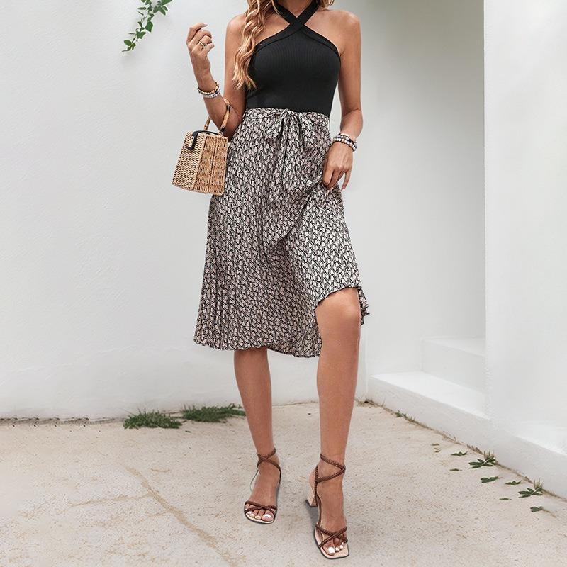 

Новое женское повседневное платье с висячим вырезом без рукавов с цветными блоками и перекрестным вырезом XL хаки