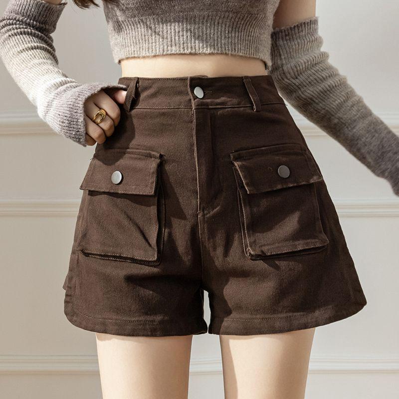 2026 Summer American Retro High Waist Wide Leg Cargo Denim Shorts for Women
