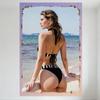Sexy Woman Wavy Light Brown Hair Black White Striped Bikini Beach Vintage Tin Sign Metal Poster Wall Decor for Bar Pub Home Cafe