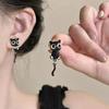 Cool Cute Black Kitten Cartoon Stud Earrings: Creative Niche Jewelry with Sweet, Fashionable Design
