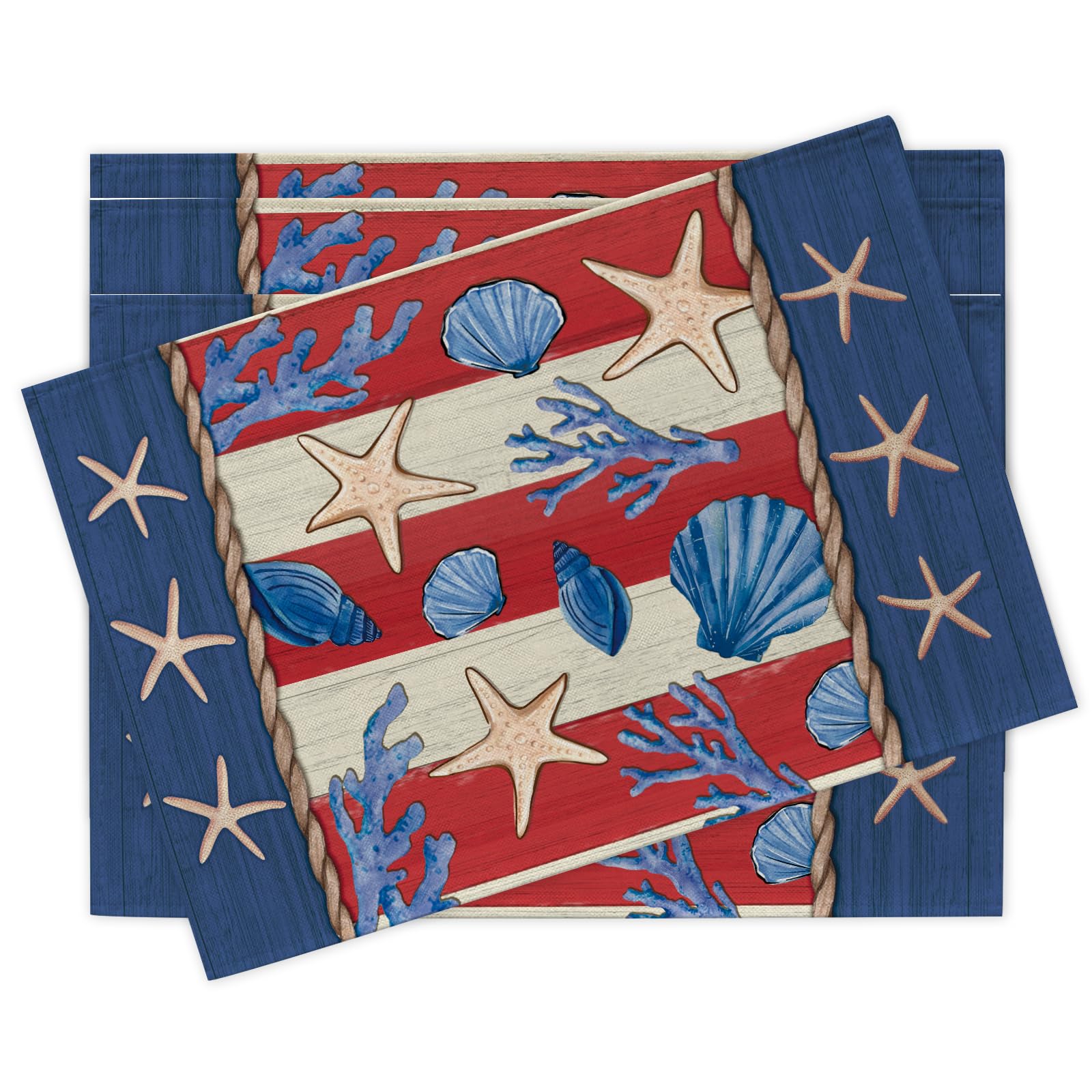 

4th of July Gold Stars Placemats Set of 4, Blue White Red Stripes Patriotic America Dining Place Mats Table Decor, American USA Home Kitchen Decoratio 4Pcs-12 X18